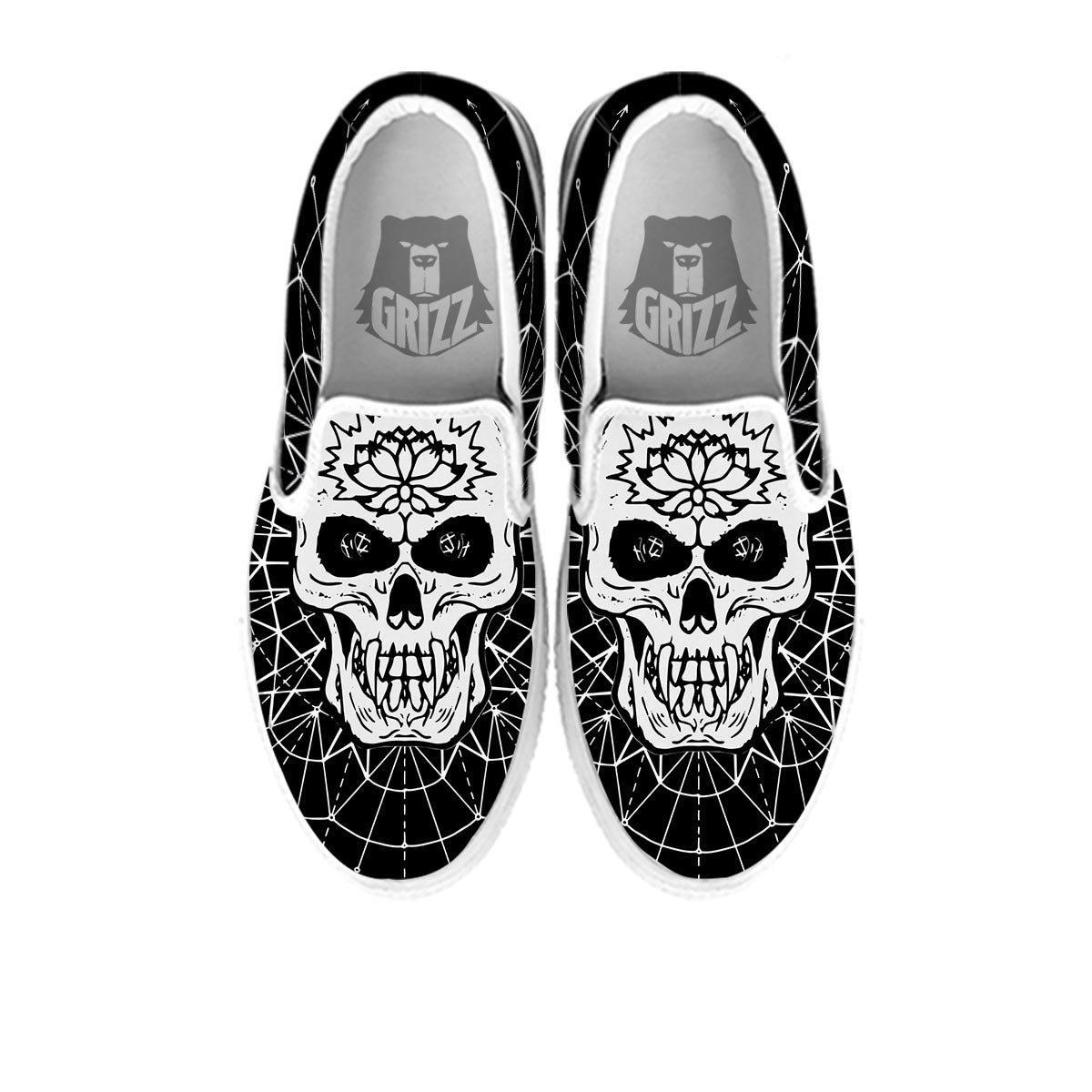 Supernatural Skull Wicca White And Black Print White Slip On Shoes-grizzshop