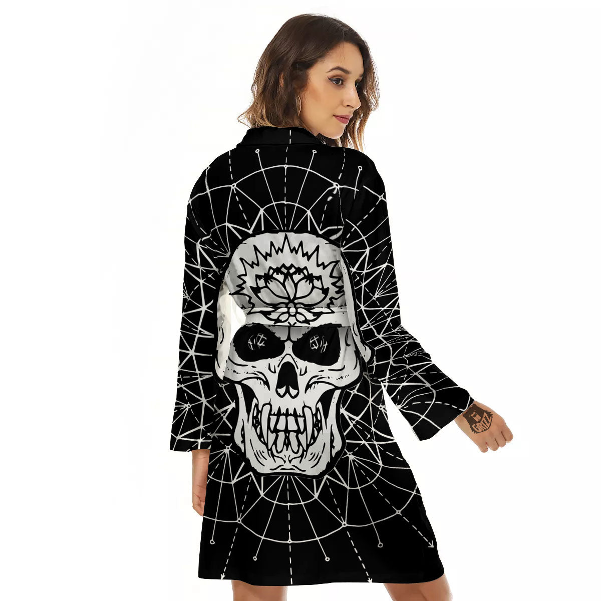 Supernatural Skull Wicca White And Black Print Women's Robe-grizzshop