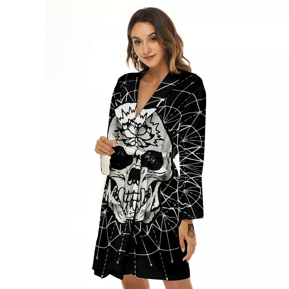 Supernatural Skull Wicca White And Black Print Women's Robe-grizzshop