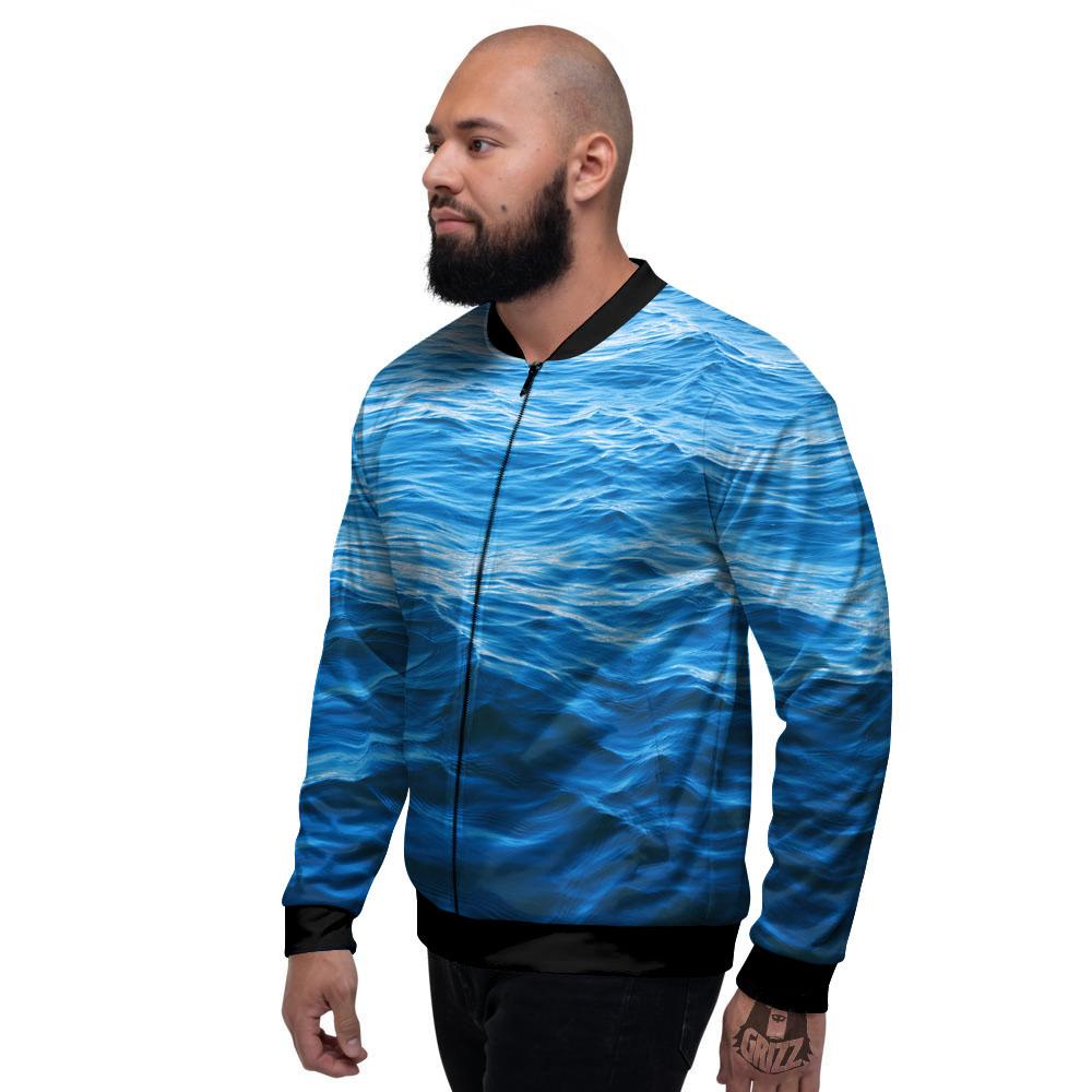Surface Ocean Print Men's Bomber Jacket-grizzshop