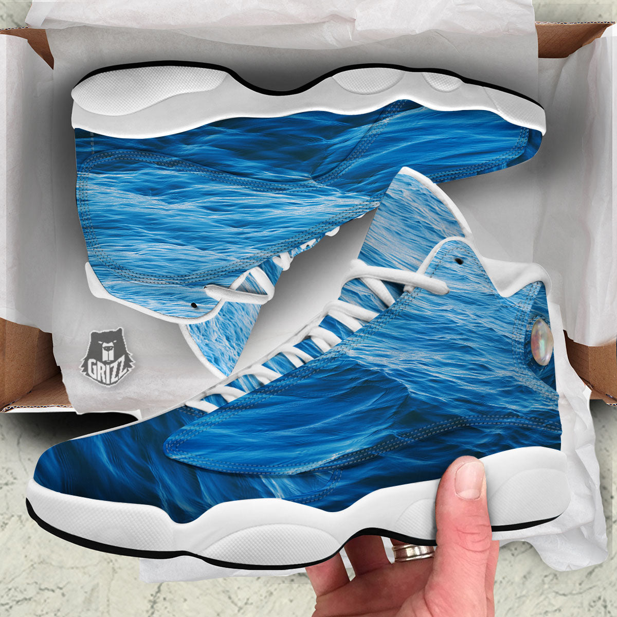 Surface Ocean Print White Basketball Shoes-grizzshop