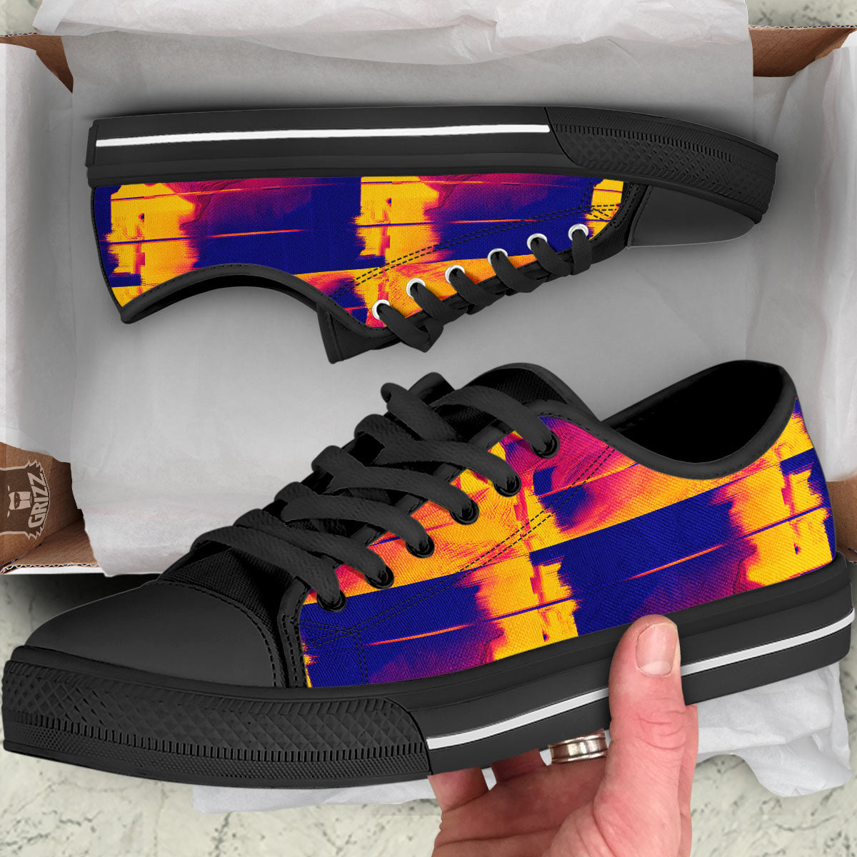 Surface Psychedelic Print Pattern Black Low Top Shoes-grizzshop