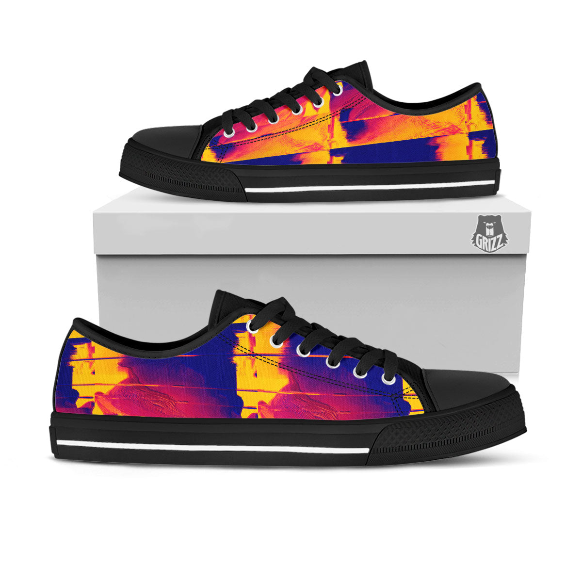 Surface Psychedelic Print Pattern Black Low Top Shoes-grizzshop