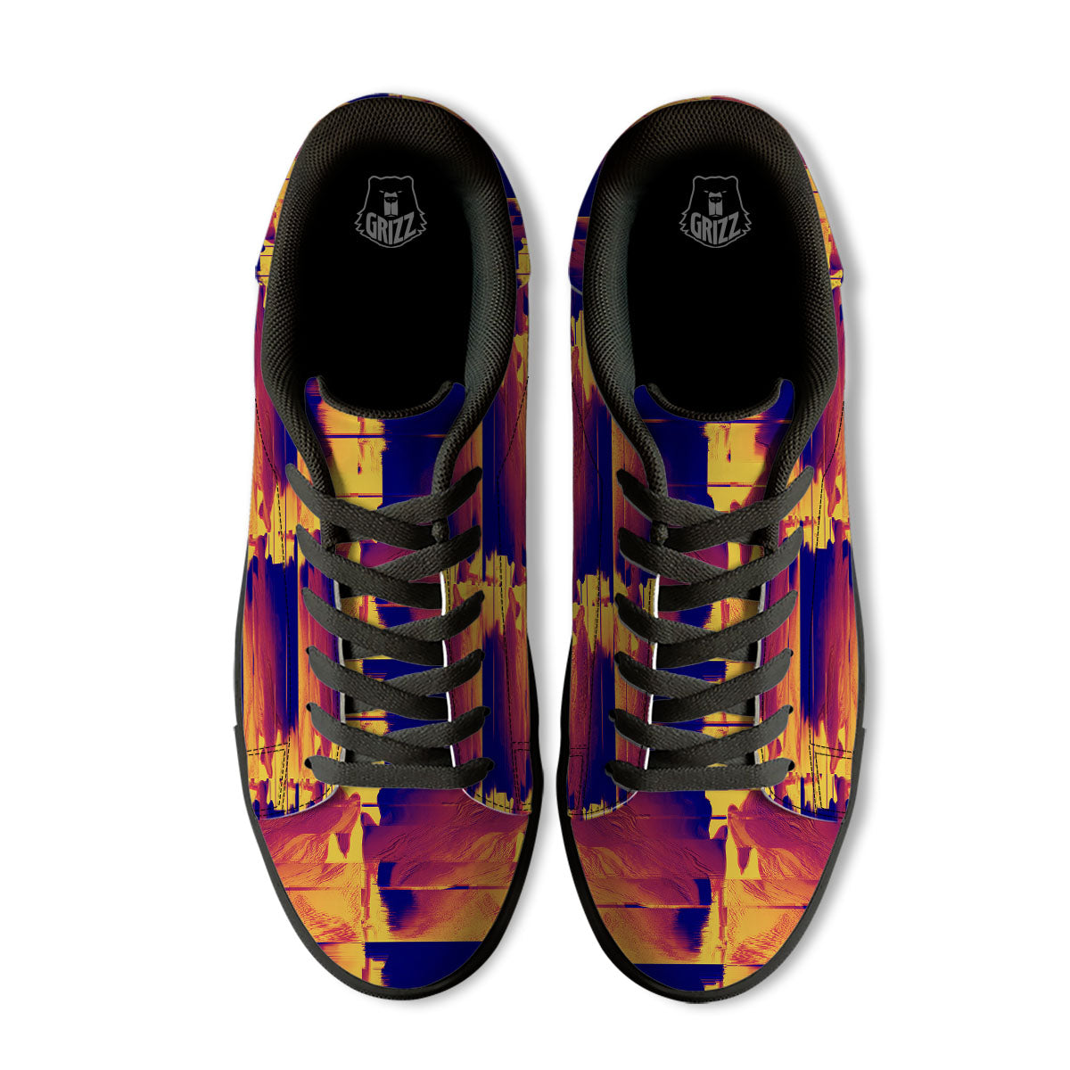 Surface Psychedelic Print Pattern Black Low Top Sneakers-grizzshop