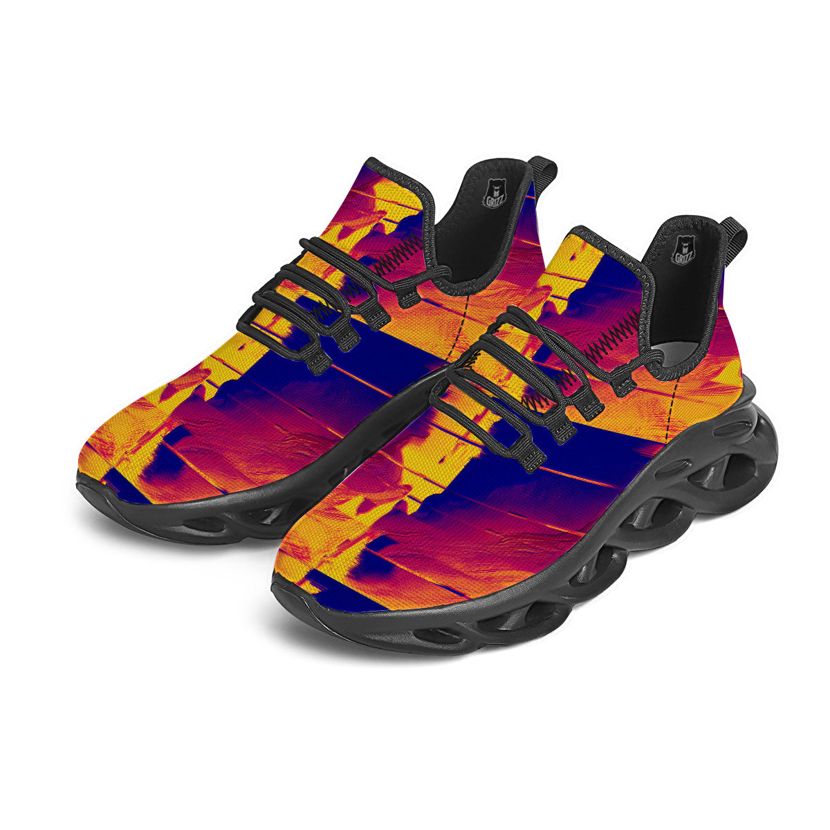 Surface Psychedelic Print Pattern Black Running Shoes-grizzshop