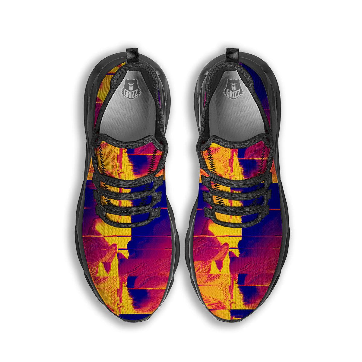 Surface Psychedelic Print Pattern Black Running Shoes-grizzshop
