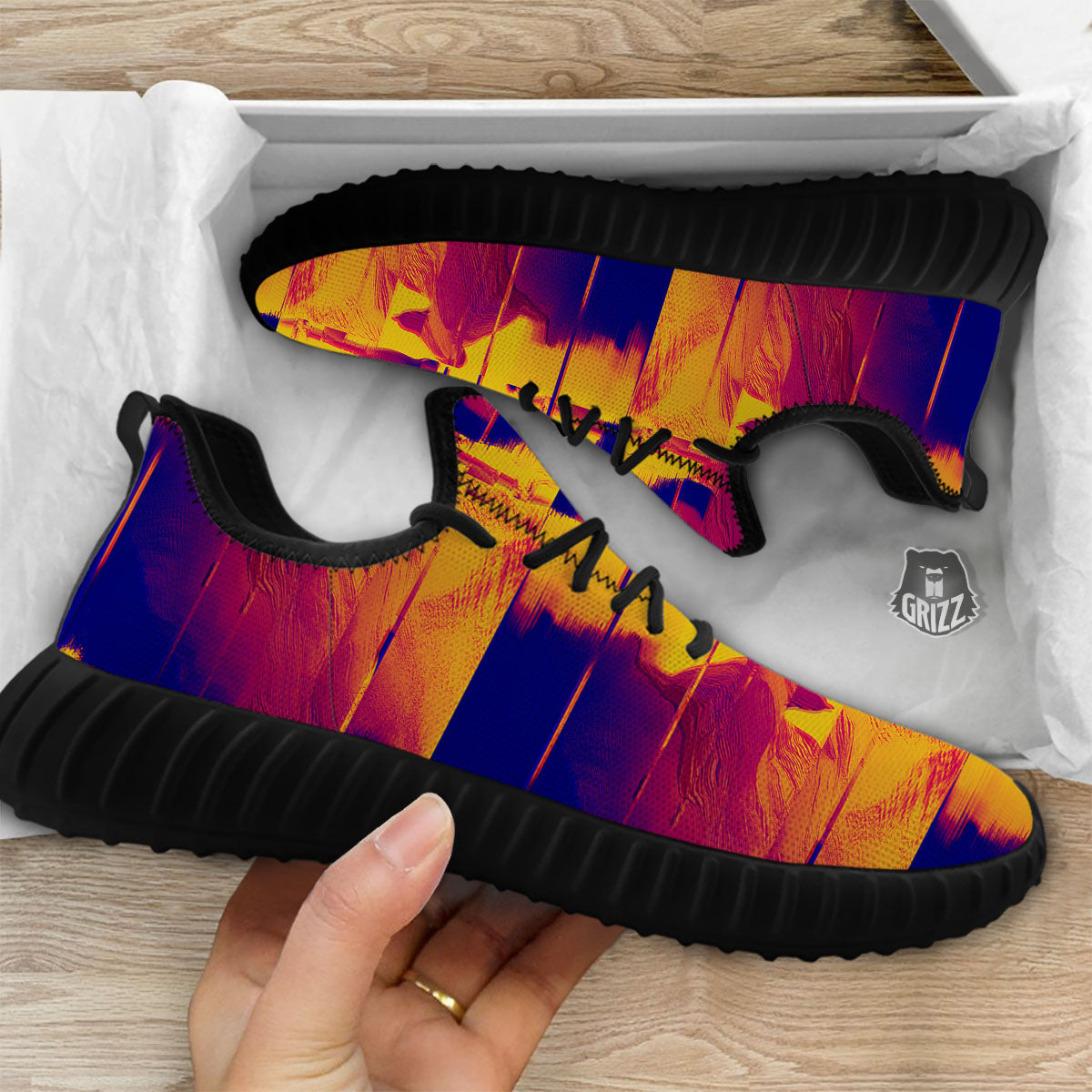 Surface Psychedelic Print Pattern Black Walking Shoes-grizzshop