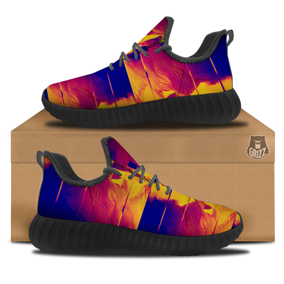 Surface Psychedelic Print Pattern Black Walking Shoes-grizzshop