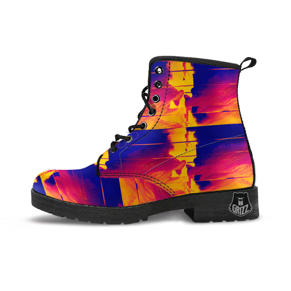 Surface Psychedelic Print Pattern Leather Boots-grizzshop