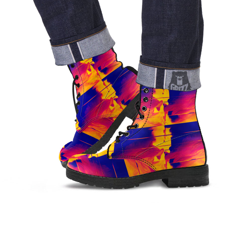 Surface Psychedelic Print Pattern Leather Boots-grizzshop
