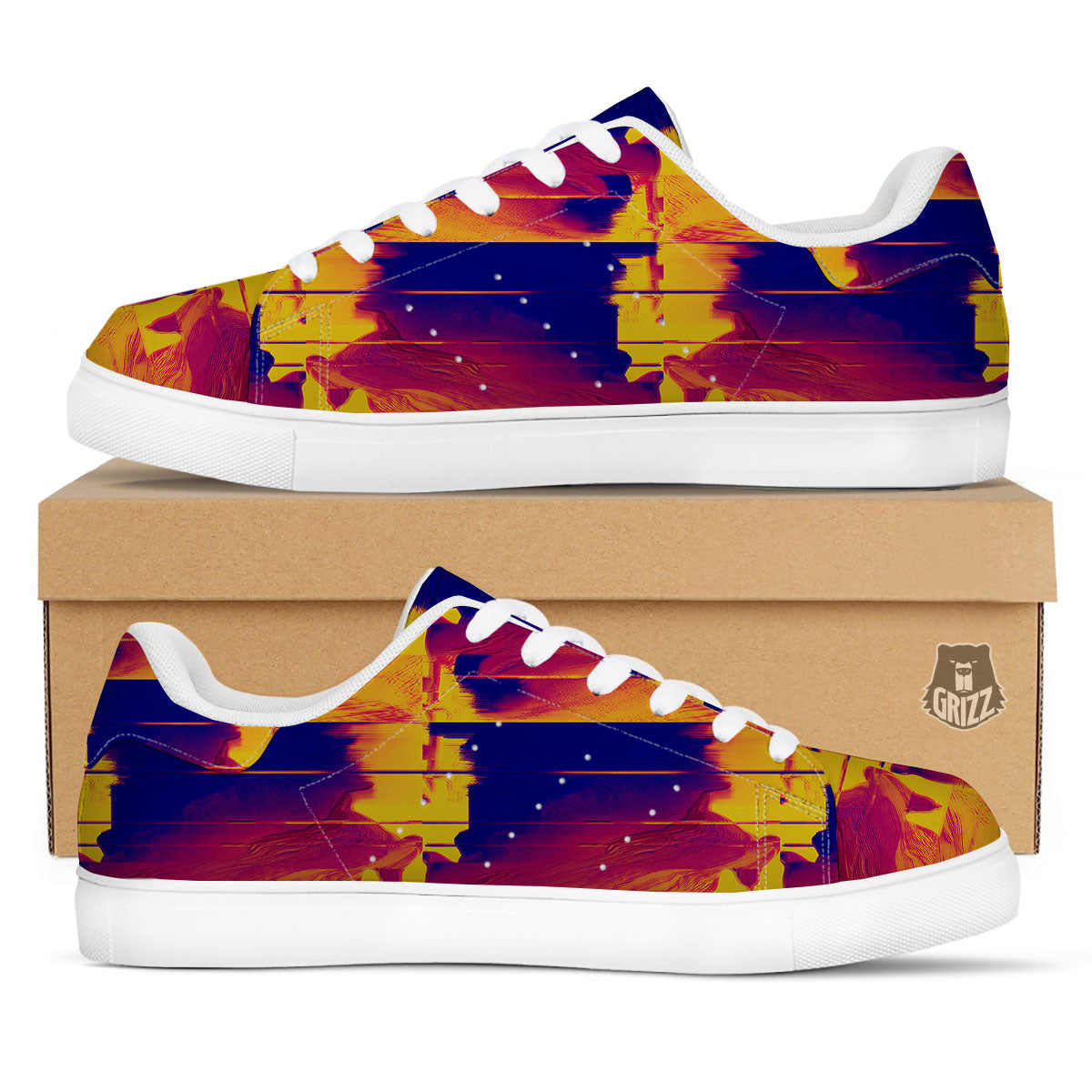 Surface Psychedelic Print Pattern White Low Top Sneakers-grizzshop