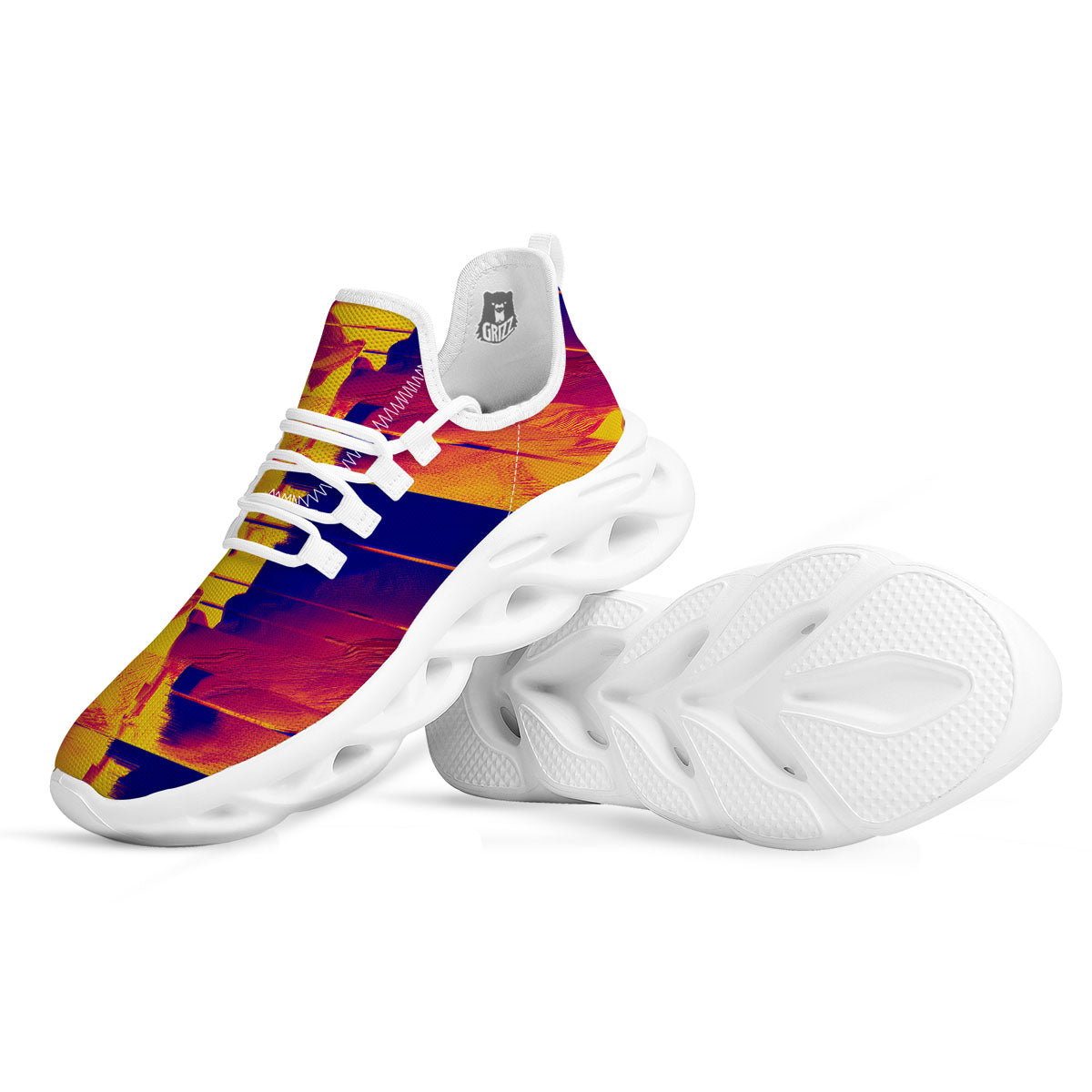 Surface Psychedelic Print Pattern White Running Shoes-grizzshop