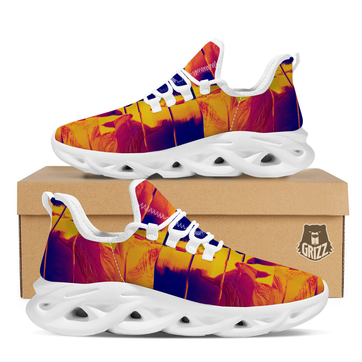 Surface Psychedelic Print Pattern White Running Shoes-grizzshop