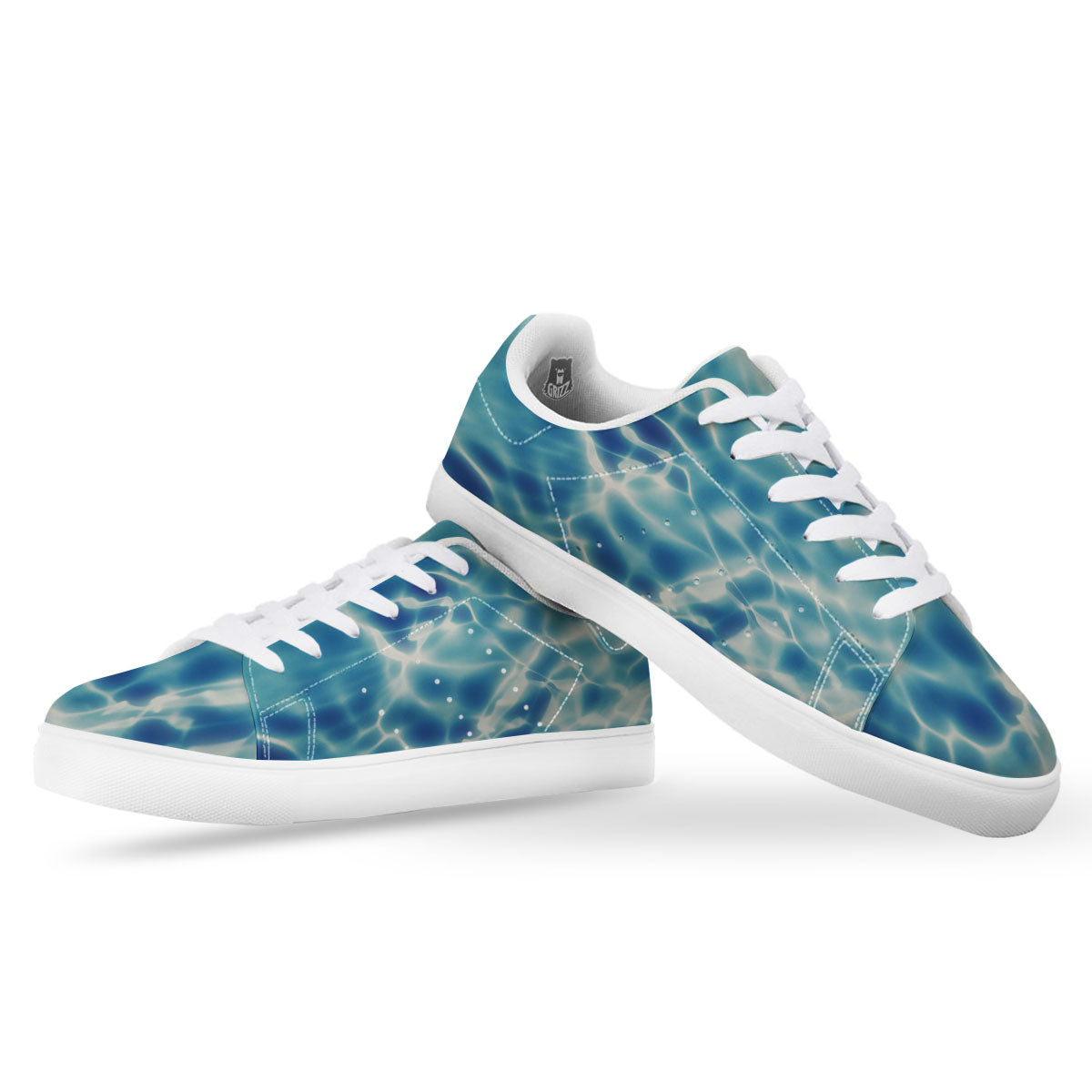 Surface Sea Water Print White Low Top Sneakers-grizzshop