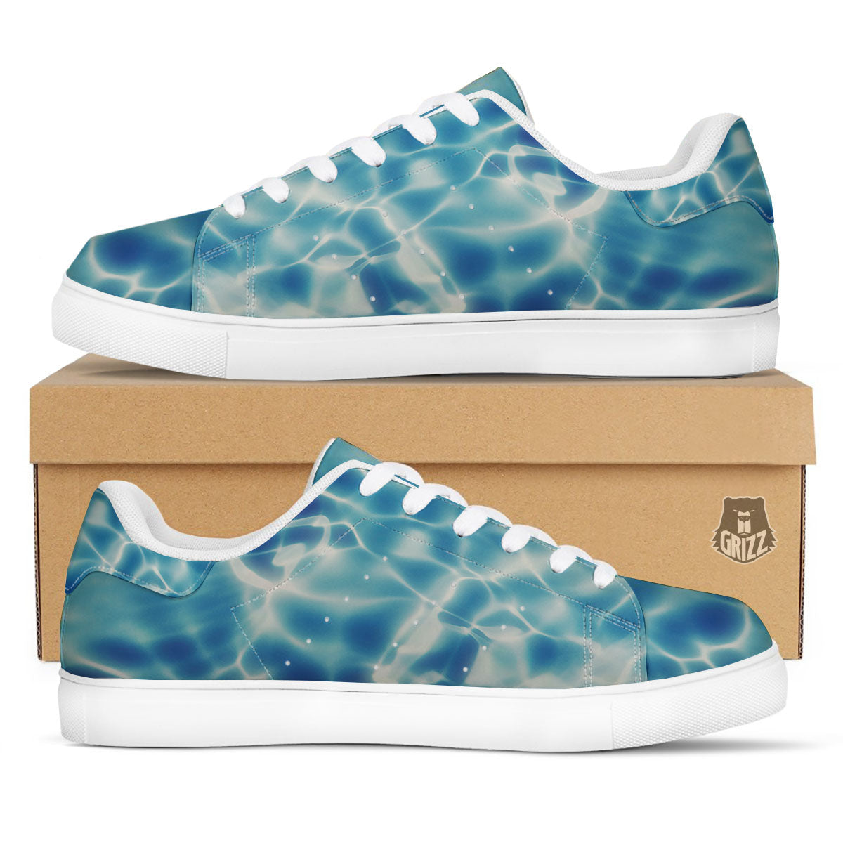 Surface Sea Water Print White Low Top Sneakers-grizzshop