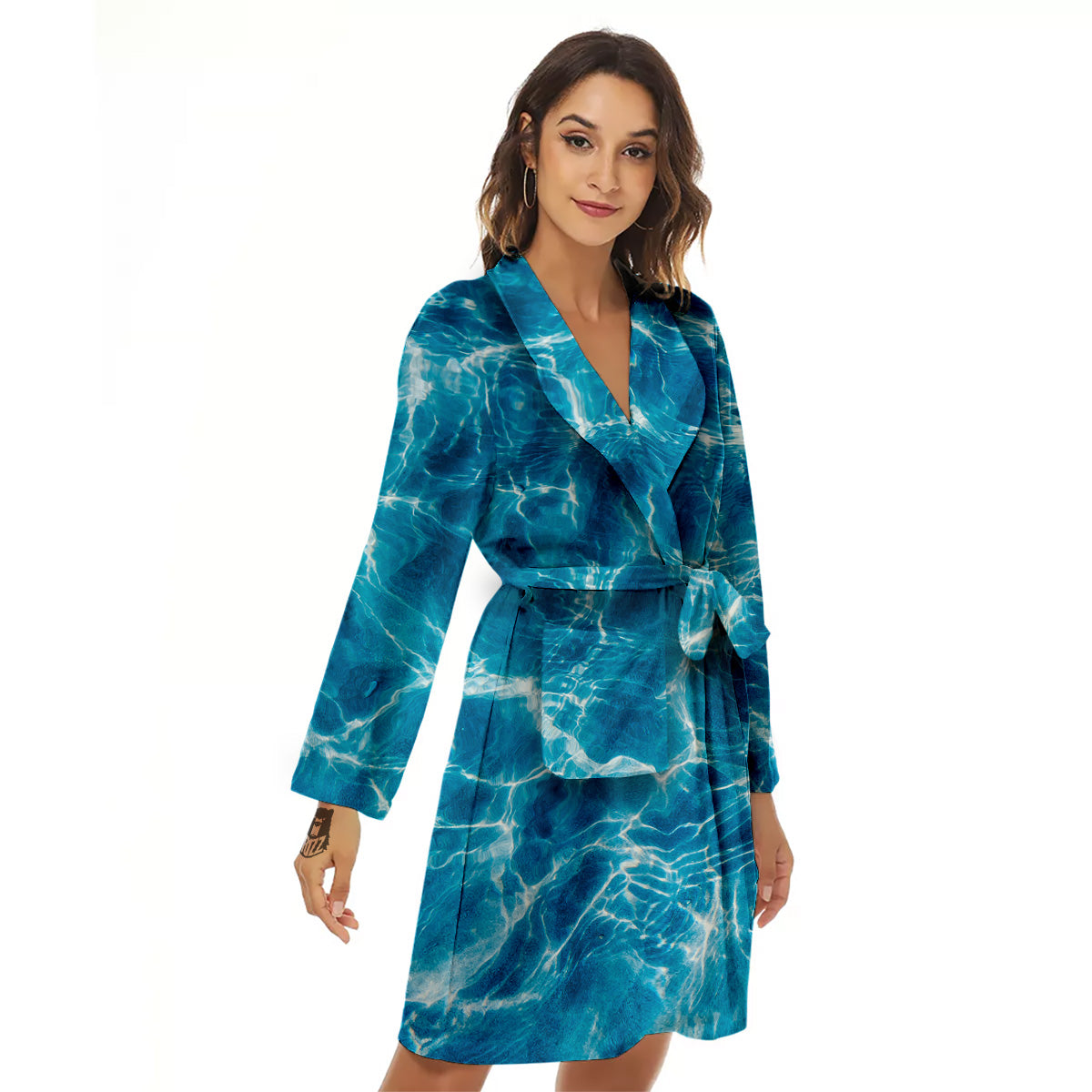 Surface Water Blue Print Women's Robe-grizzshop