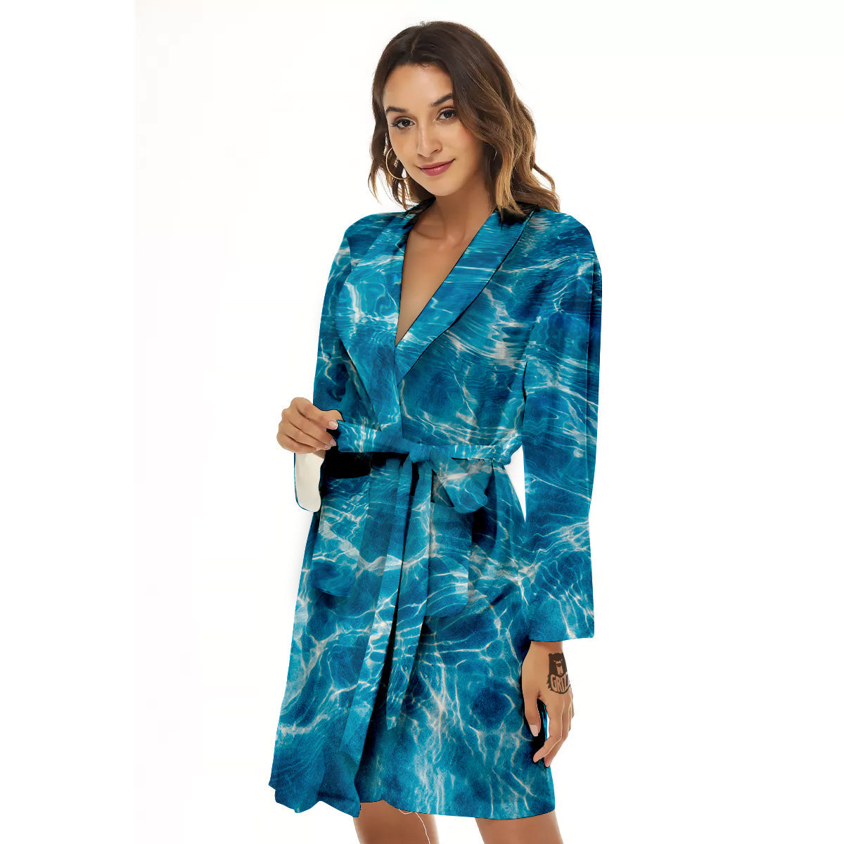 Surface Water Blue Print Women's Robe-grizzshop