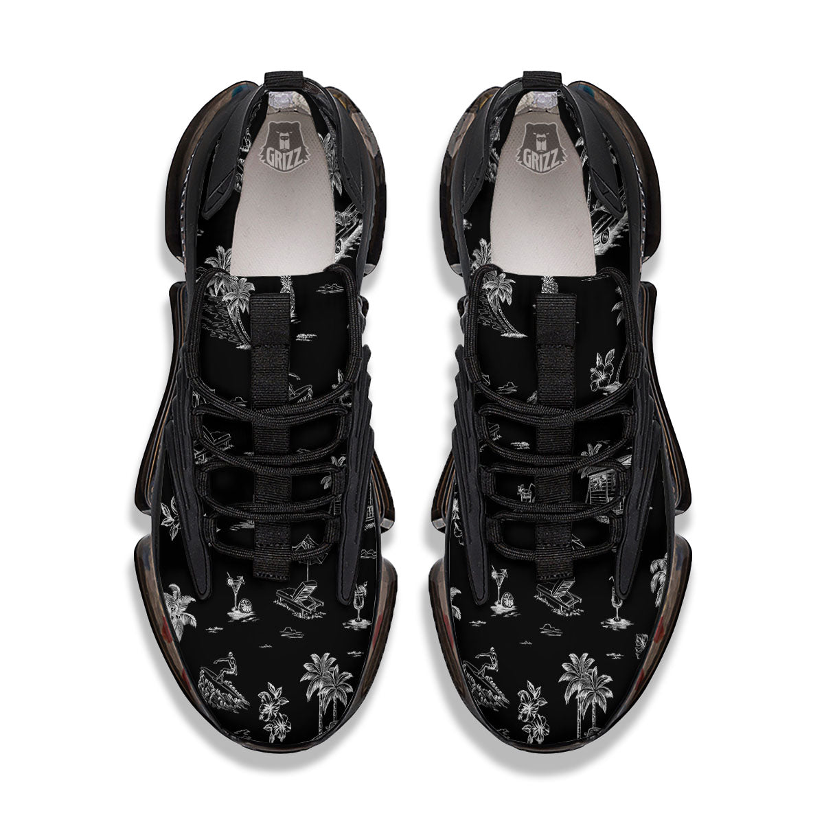 Surfing Black White Print Pattern Black Gym Shoes-grizzshop