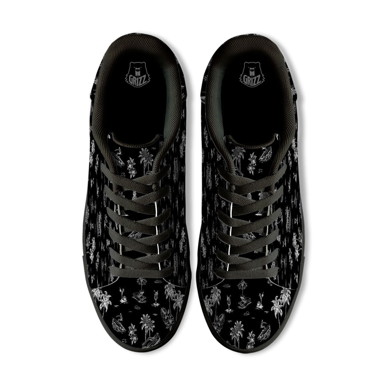 Surfing Black White Print Pattern Black Low Top Sneakers-grizzshop