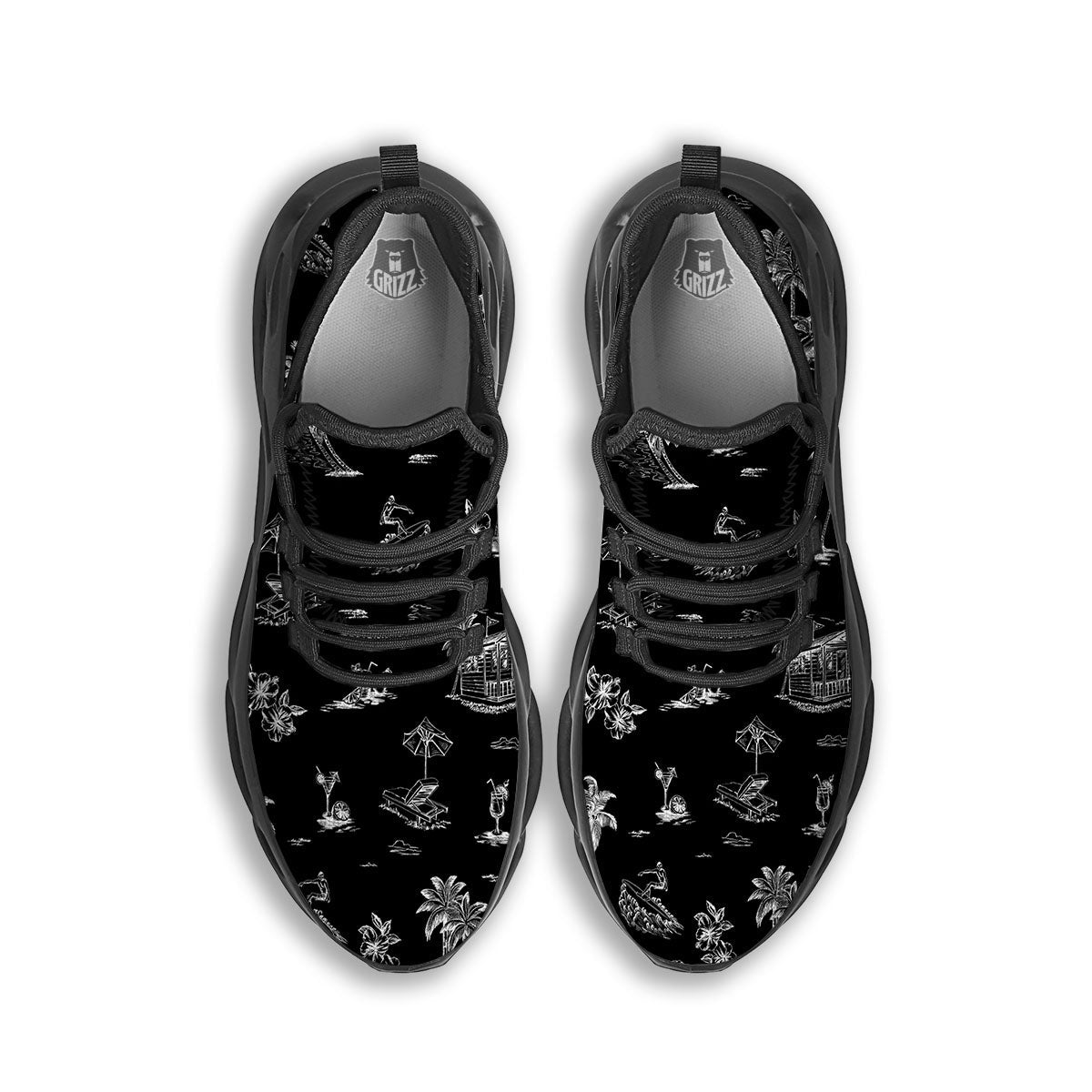 Surfing Black White Print Pattern Black Running Shoes-grizzshop
