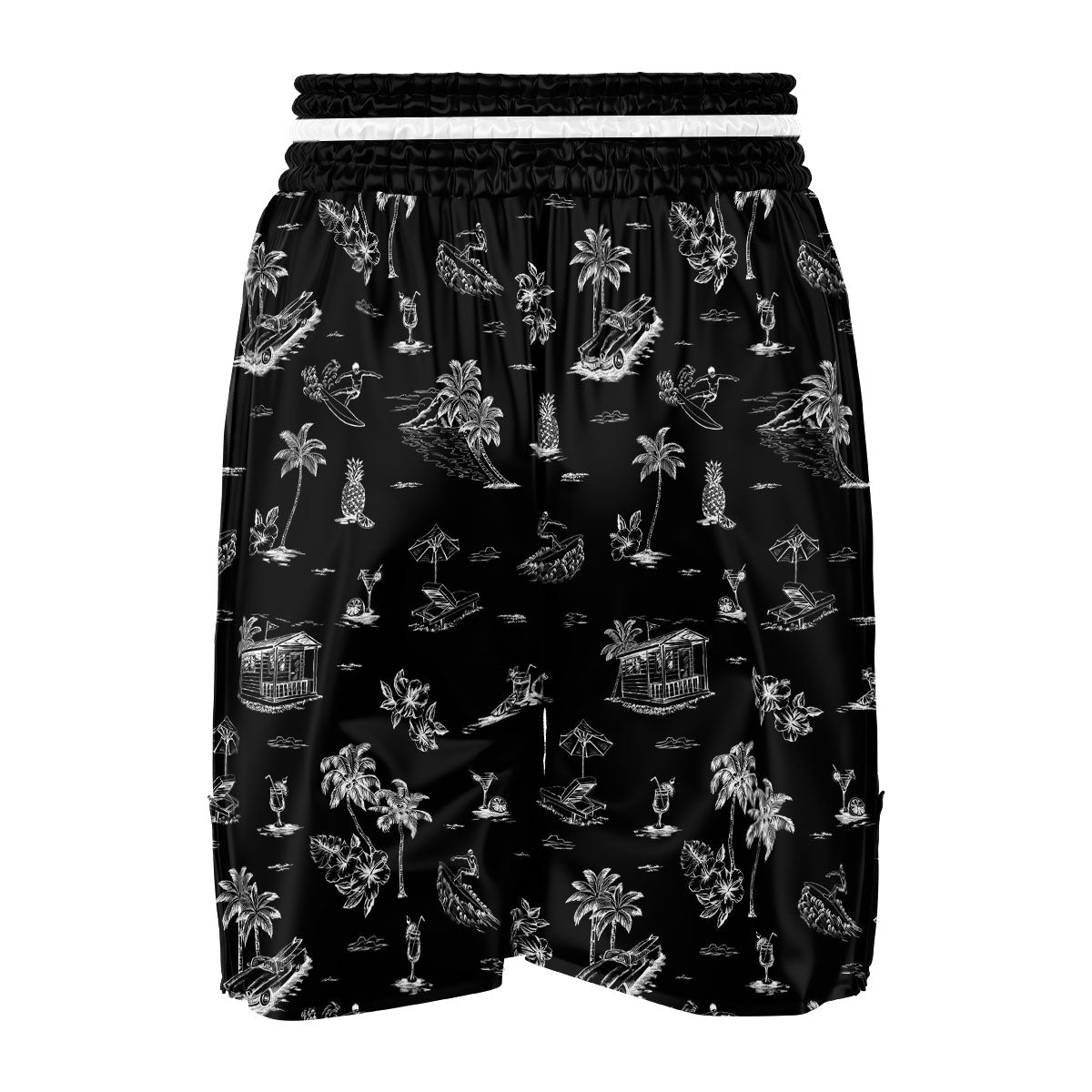 Surfing Black White Print Pattern Boxing Shorts-grizzshop