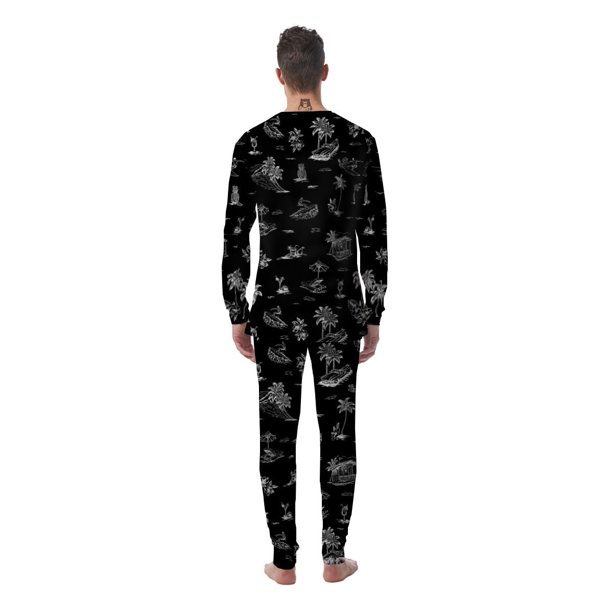 Surfing Black White Print Pattern Men's Pajamas-grizzshop