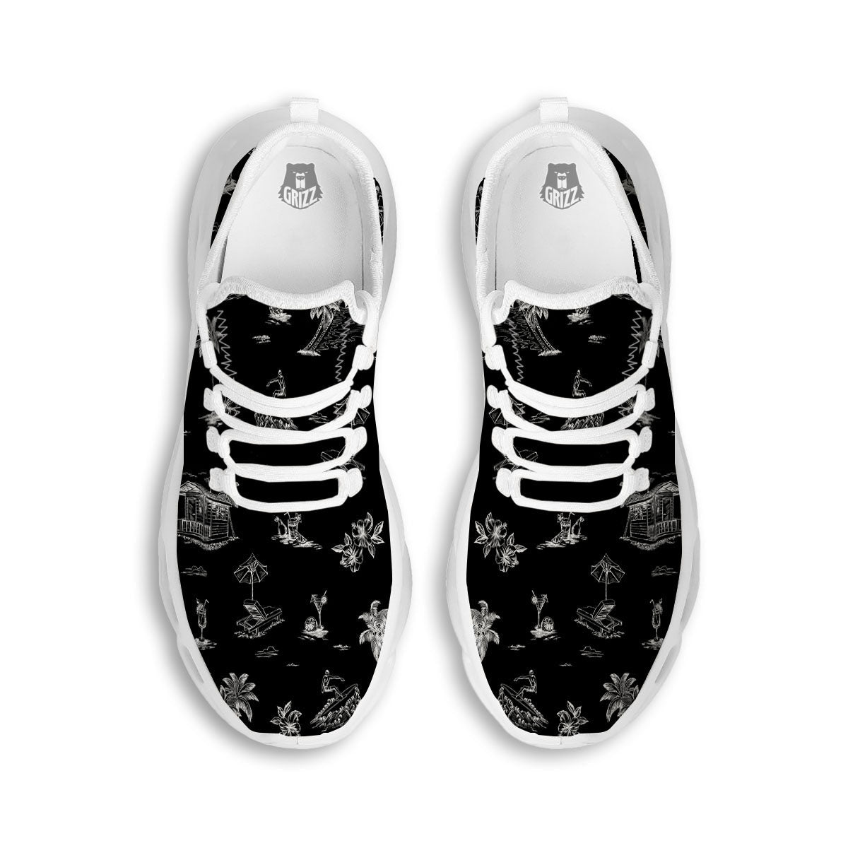 Surfing Black White Print Pattern White Running Shoes-grizzshop