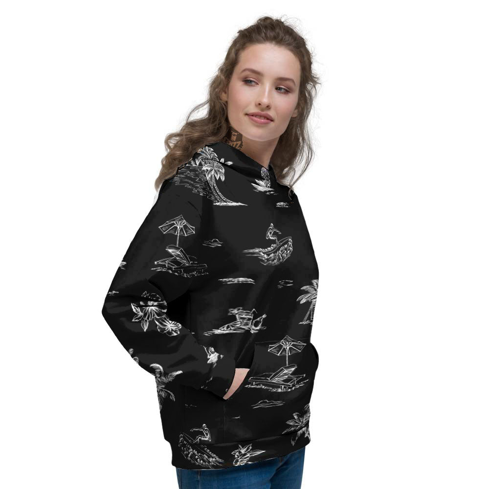 Surfing Black White Print Pattern Women's Hoodie-grizzshop