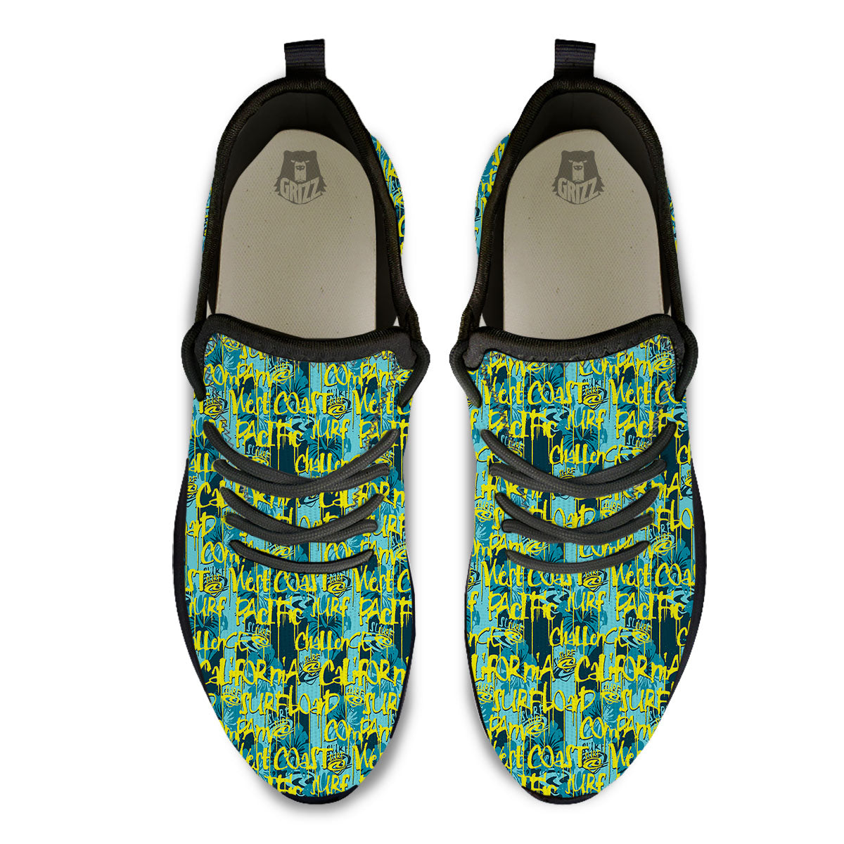 Surfing Graffiti Print Pattern Black Athletic Shoes-grizzshop
