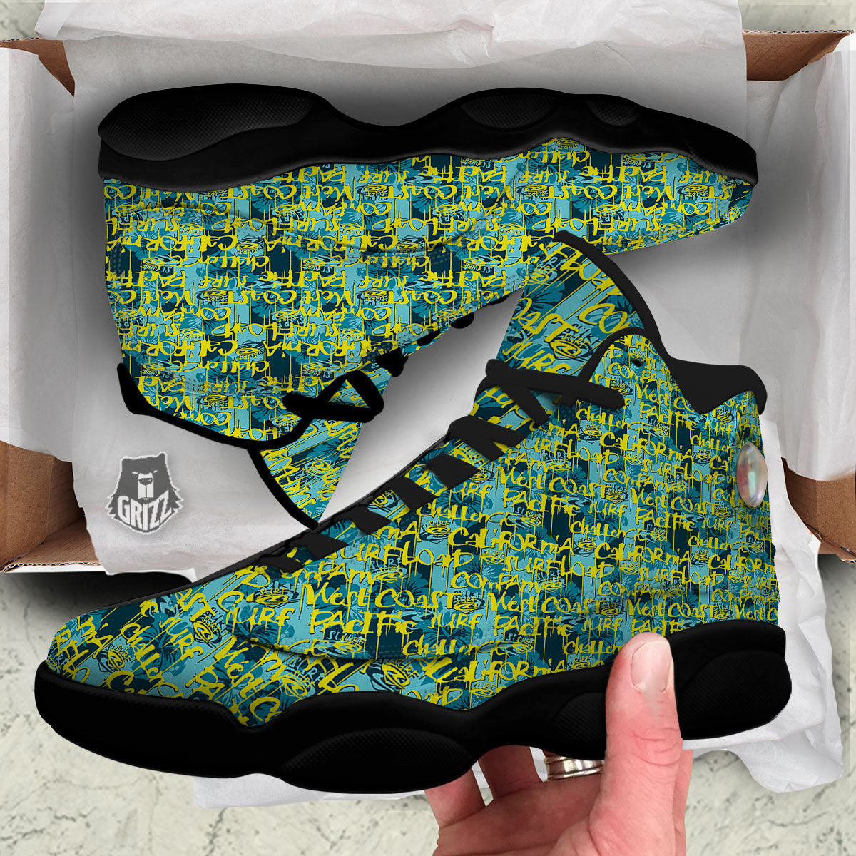 Surfing Graffiti Print Pattern Black Basketball Shoes-grizzshop