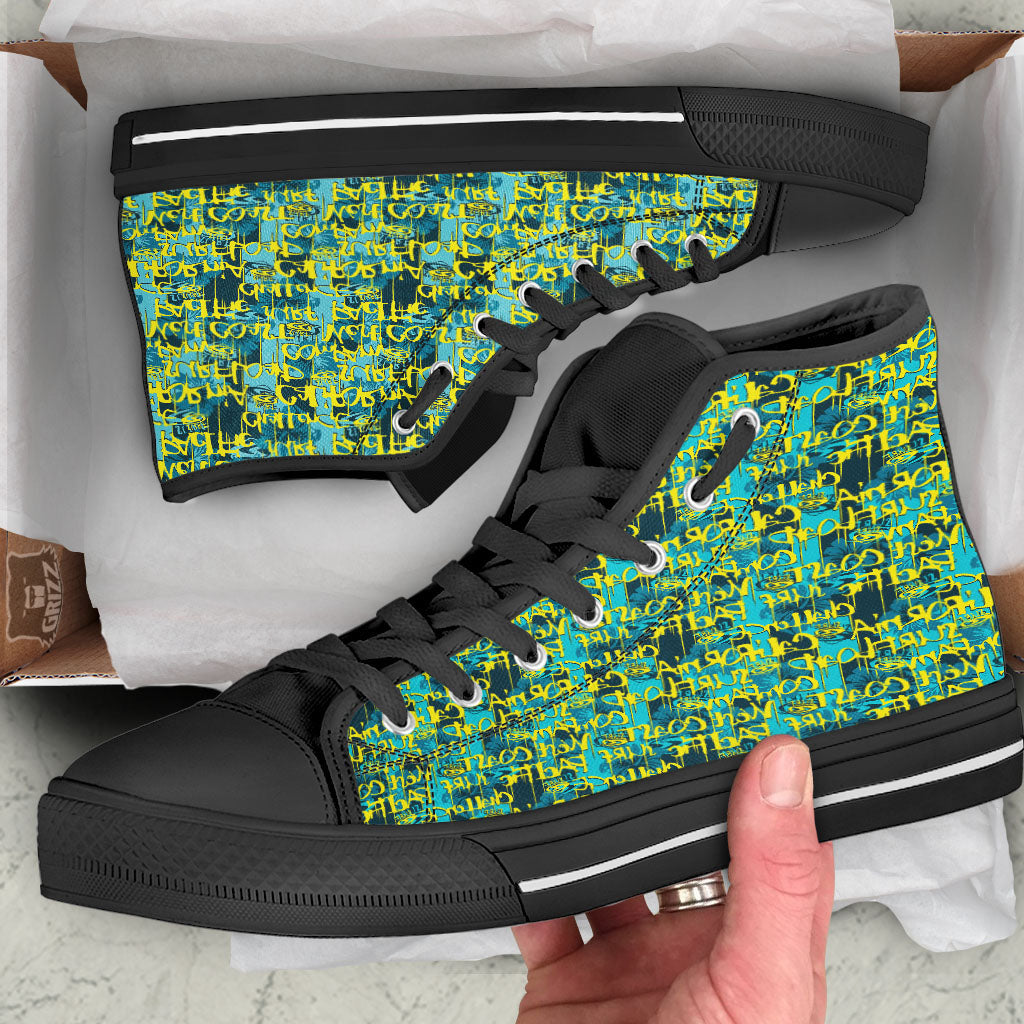 Surfing Graffiti Print Pattern Black High Top Shoes-grizzshop