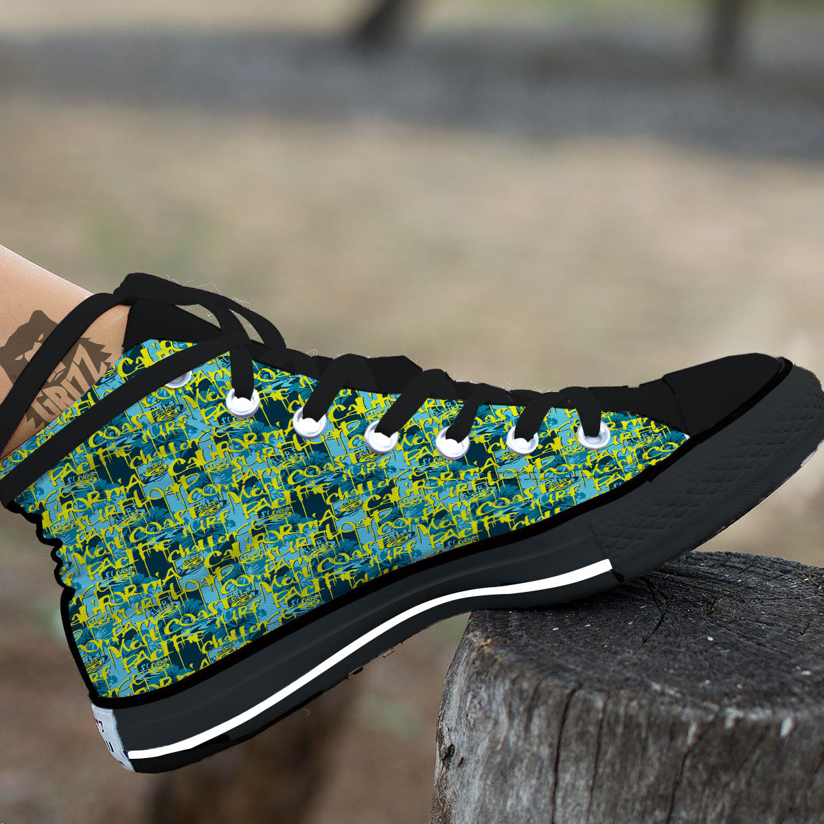 Surfing Graffiti Print Pattern Black High Top Shoes-grizzshop
