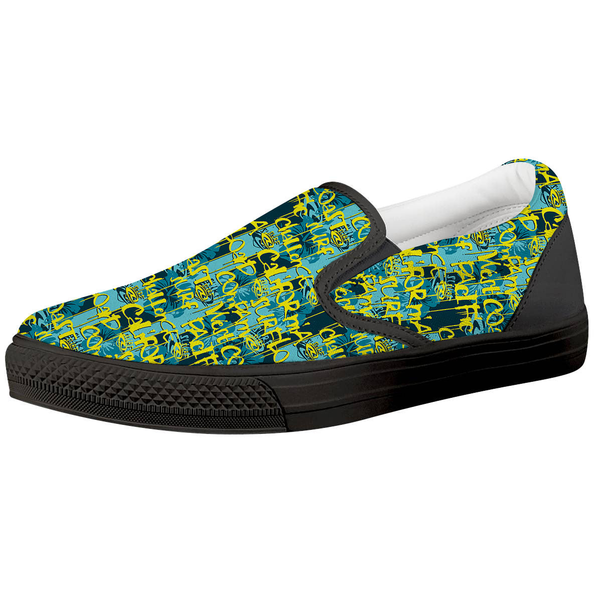 Surfing Graffiti Print Pattern Black Slip On Shoes-grizzshop