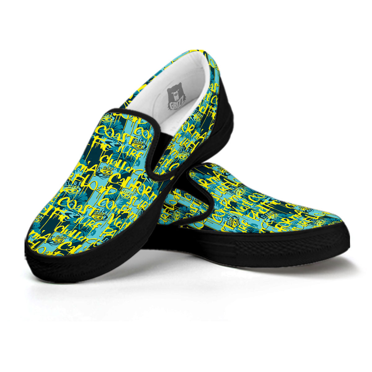 Surfing Graffiti Print Pattern Black Slip On Shoes-grizzshop