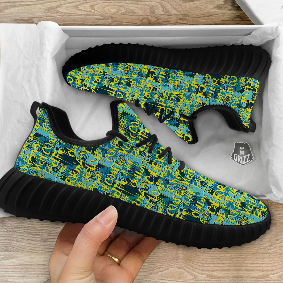 Surfing Graffiti Print Pattern Black Walking Shoes-grizzshop