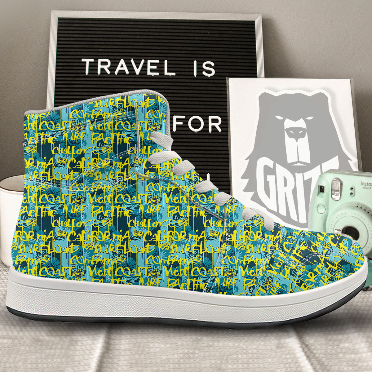 Surfing Graffiti Print Pattern High Top Sneakers-grizzshop