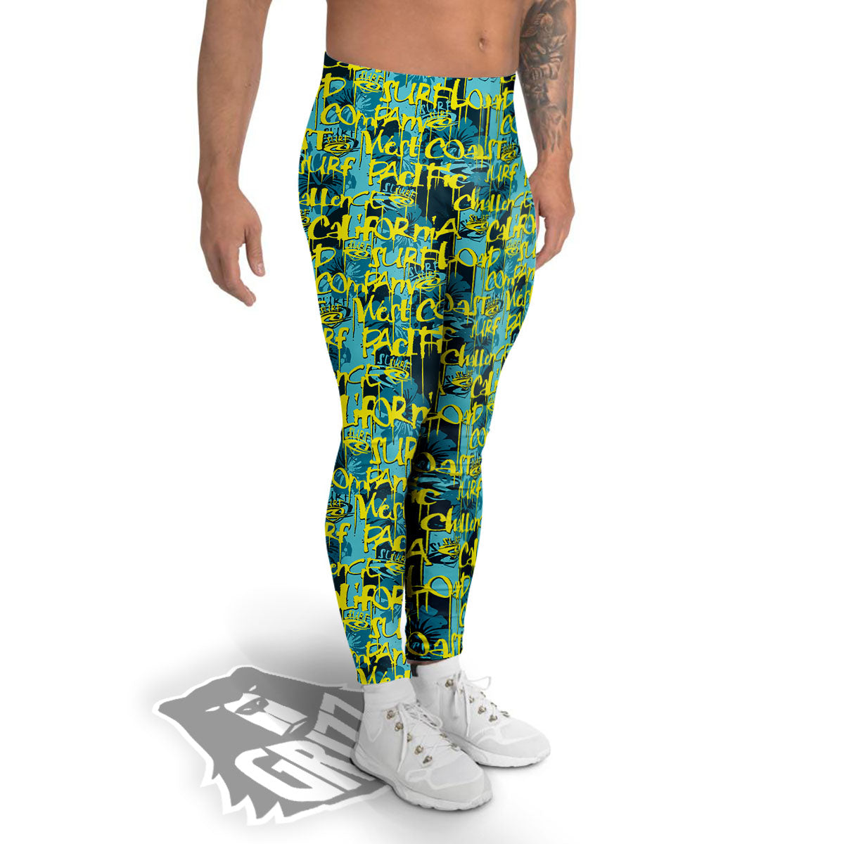 Surfing Graffiti Print Pattern Men's Leggings-grizzshop