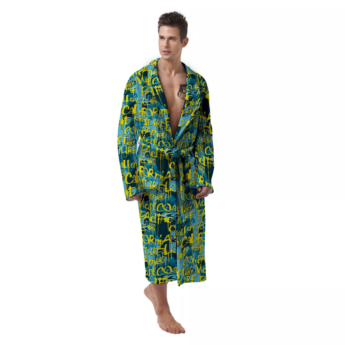 Surfing Graffiti Print Pattern Men's Robe-grizzshop