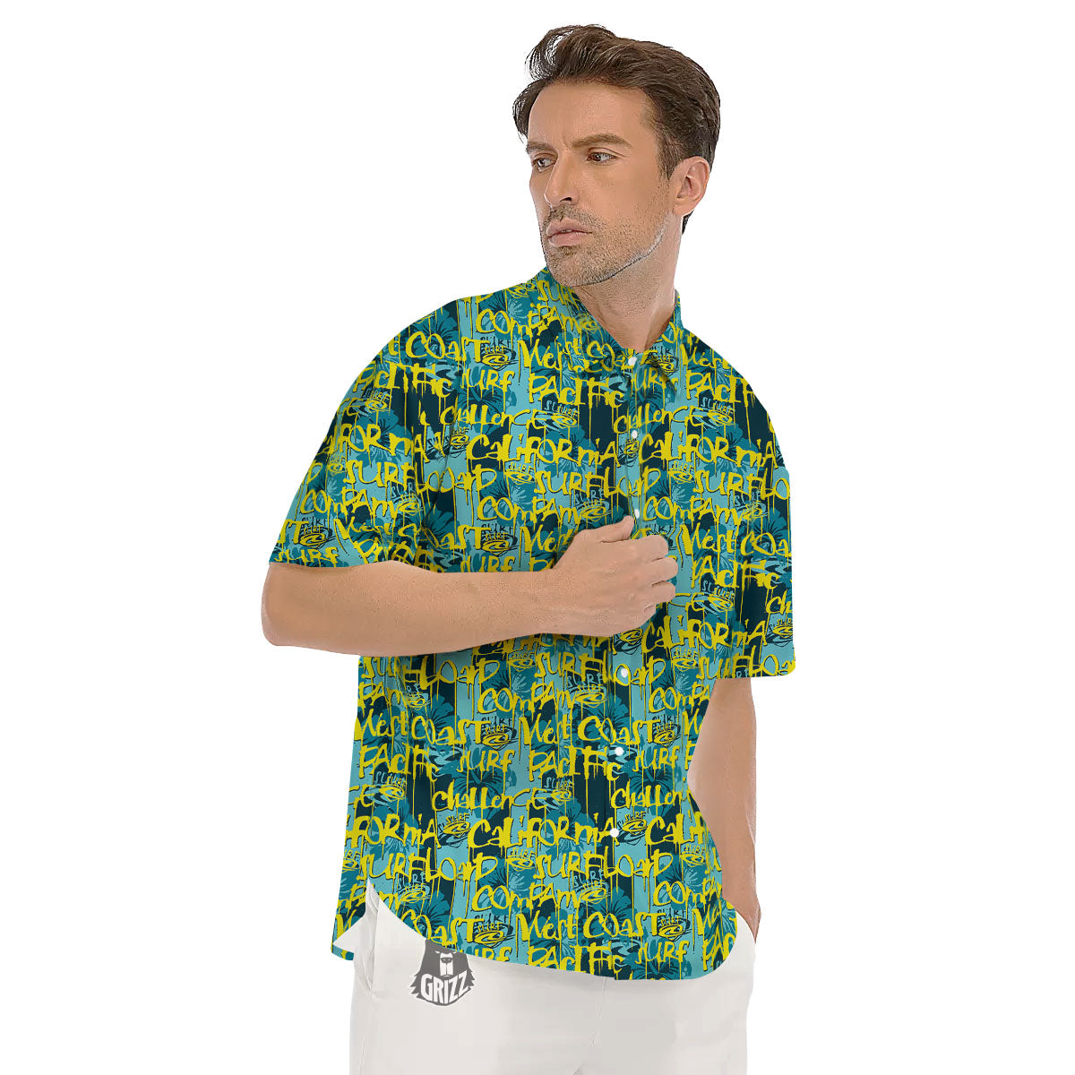Surfing Graffiti Print Pattern Men's Short Sleeve Shirts-grizzshop