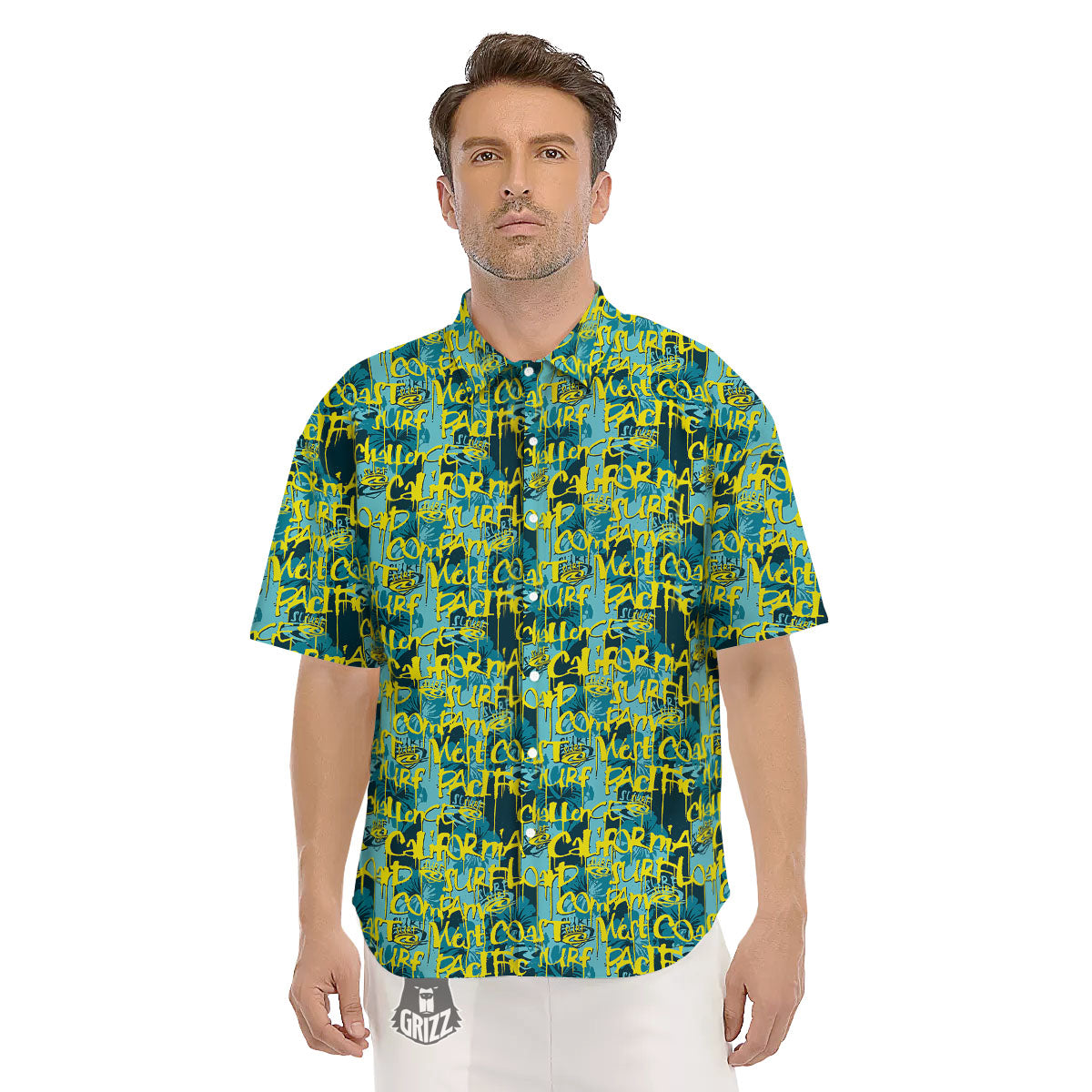 Surfing Graffiti Print Pattern Men's Short Sleeve Shirts-grizzshop