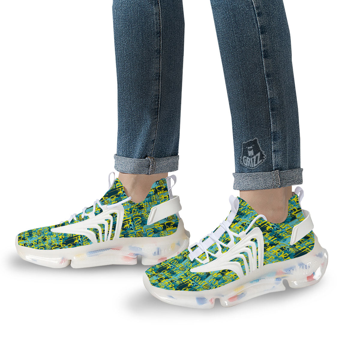 Surfing Graffiti Print Pattern White Gym Shoes-grizzshop