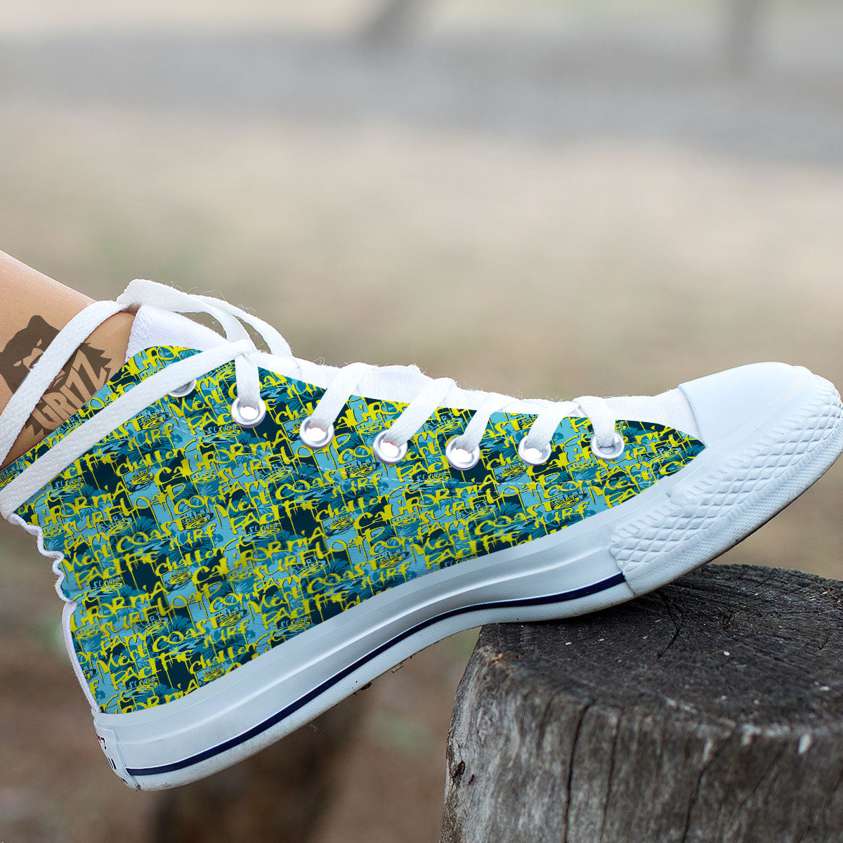 Surfing Graffiti Print Pattern White High Top Shoes-grizzshop