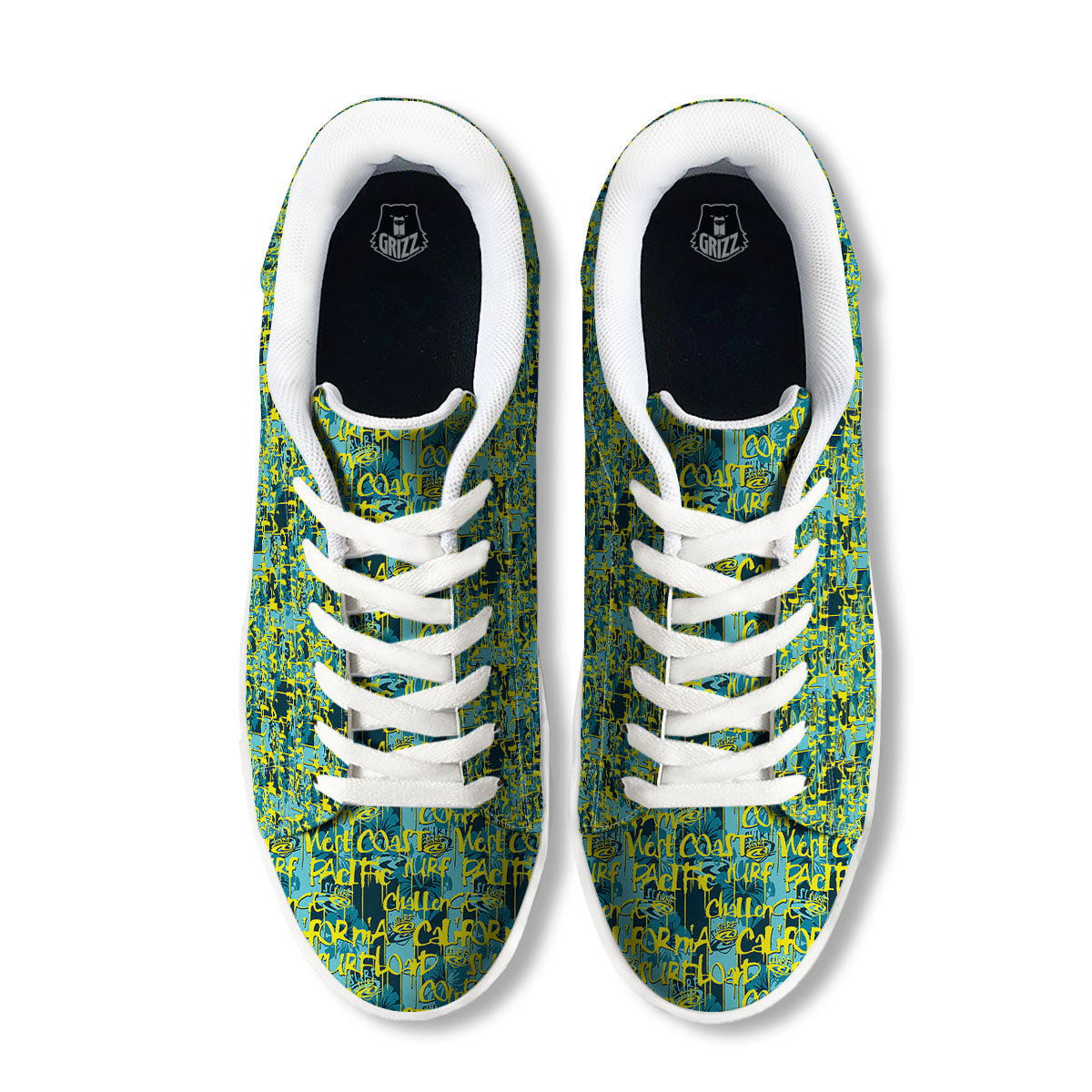 Surfing Graffiti Print Pattern White Low Top Sneakers-grizzshop