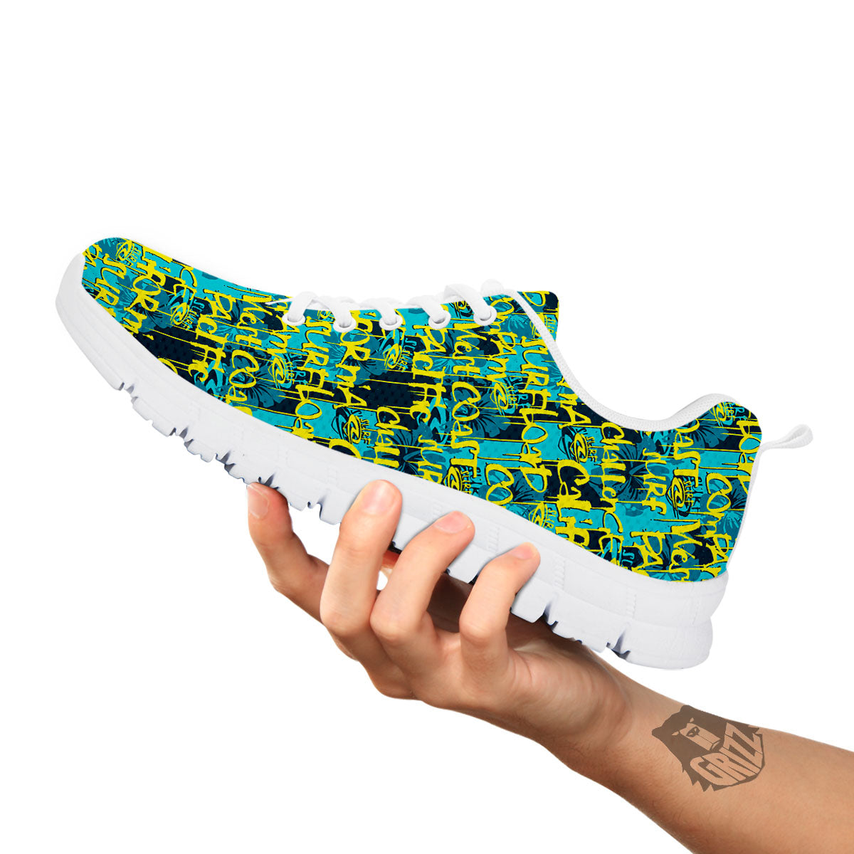 Surfing Graffiti Print Pattern White Sneaker-grizzshop
