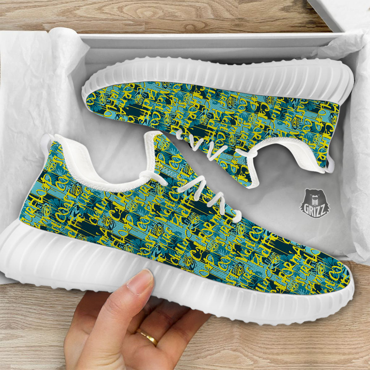 Surfing Graffiti Print Pattern White Walking Shoes-grizzshop