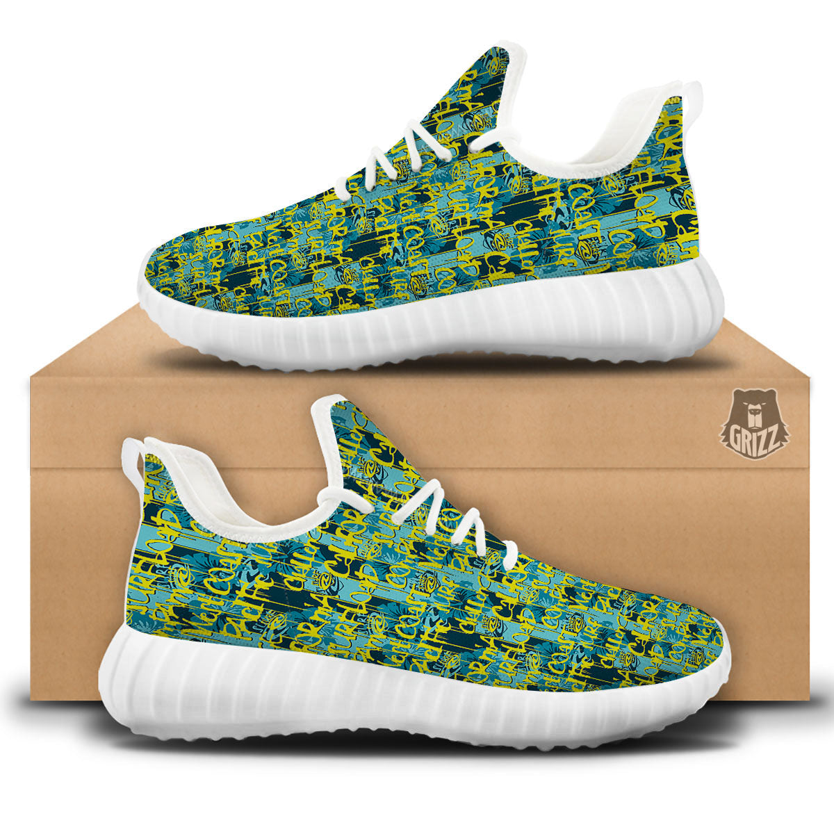 Surfing Graffiti Print Pattern White Walking Shoes-grizzshop