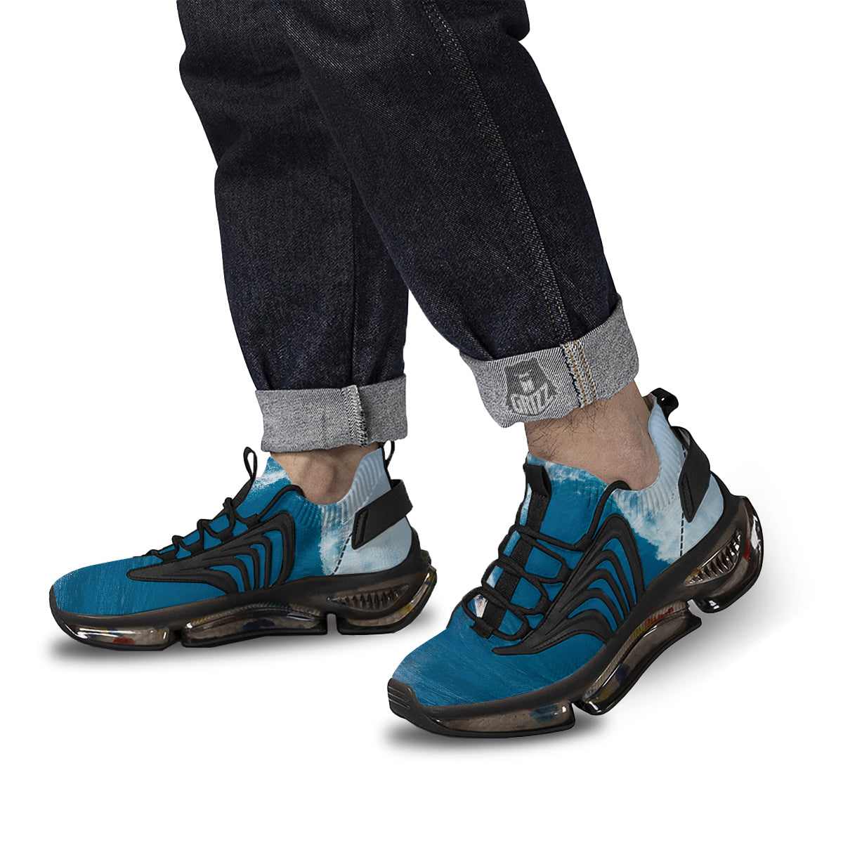 Surfing On Sea Print Black Gym Shoes-grizzshop