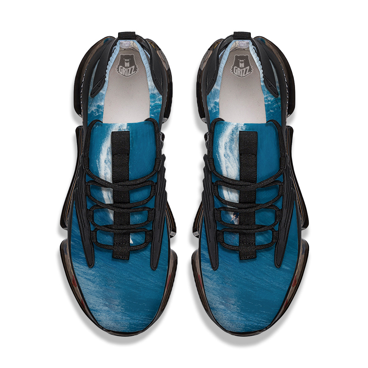 Surfing On Sea Print Black Gym Shoes-grizzshop