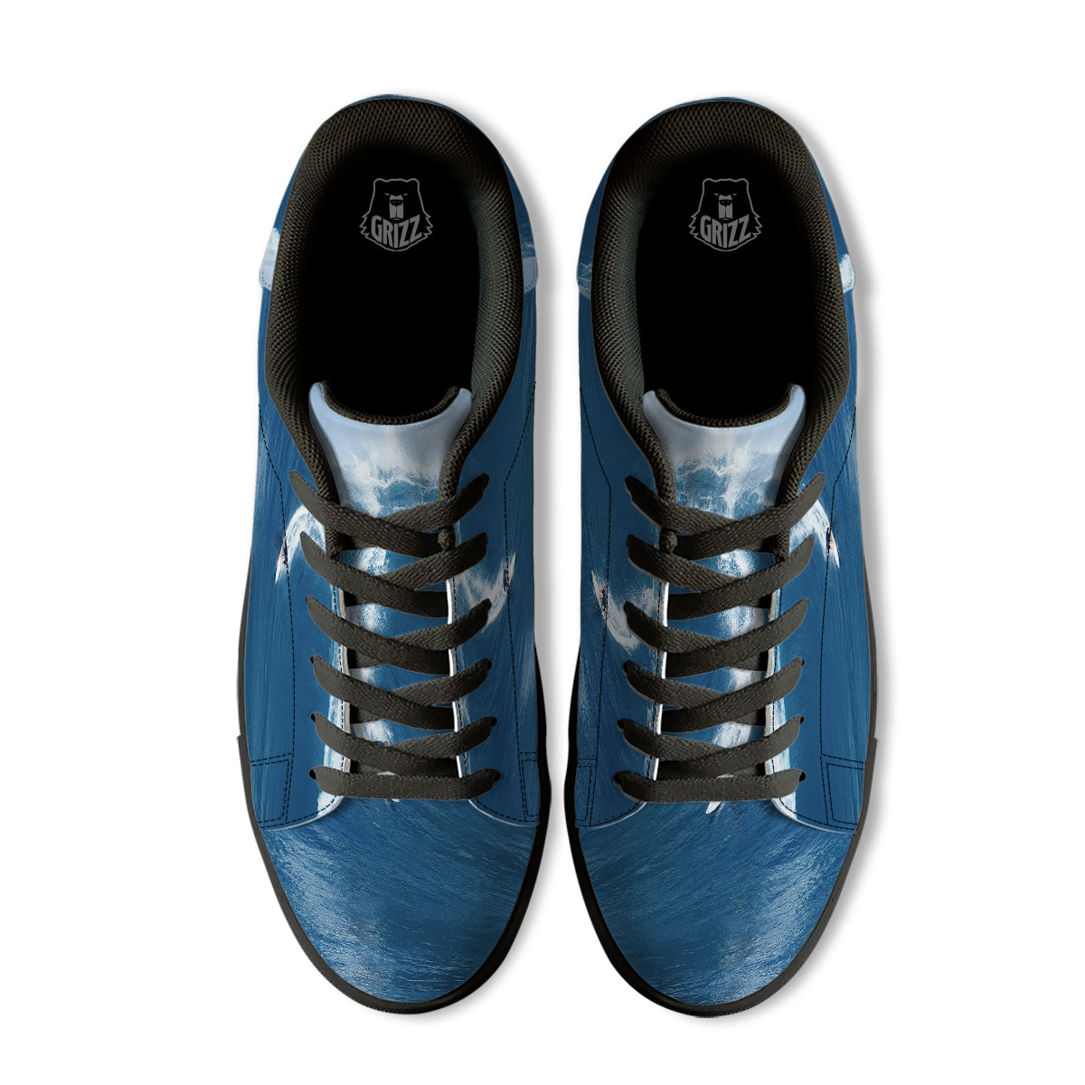 Surfing On Sea Print Black Low Top Sneakers-grizzshop