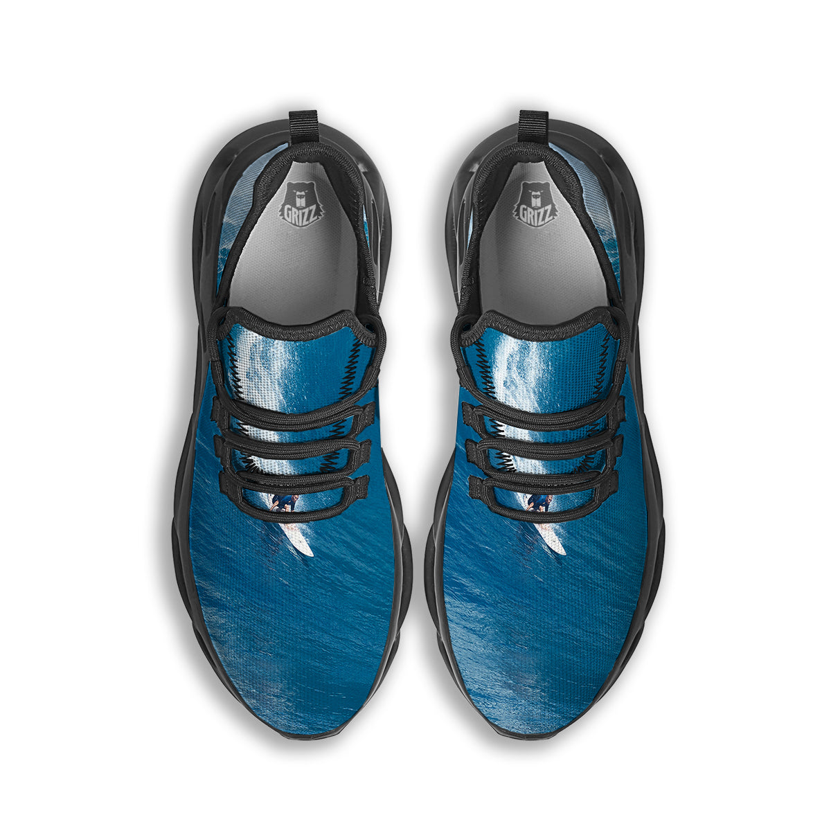 Surfing On Sea Print Black Running Shoes-grizzshop